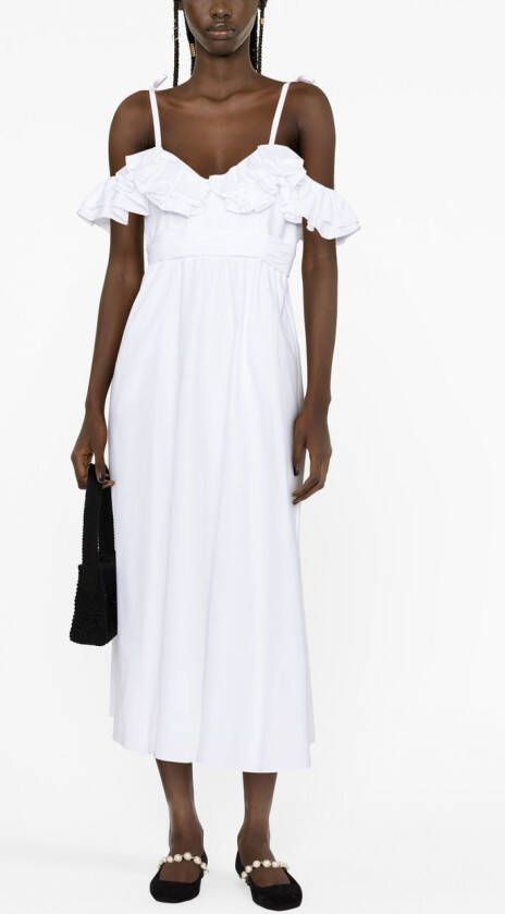 Giambattista Valli Off-shoulder midi-jurk met ruches Wit