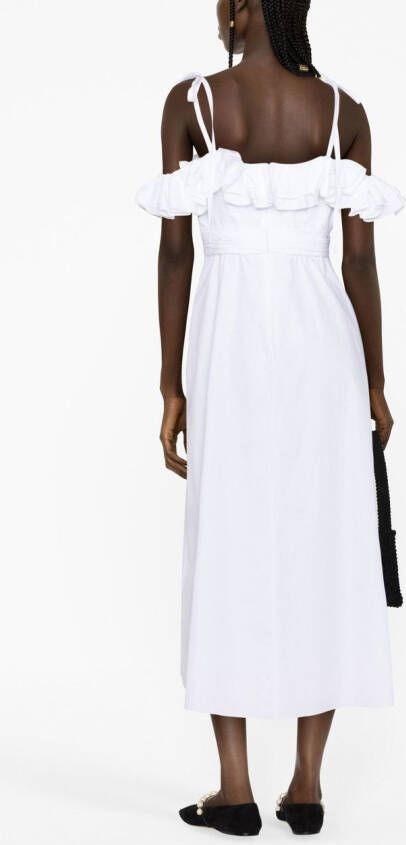 Giambattista Valli Off-shoulder midi-jurk met ruches Wit