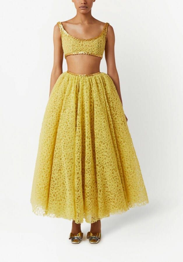 Giambattista Valli Rok met geborduurd kant Geel