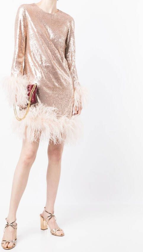 Gilda & Pearl Midi-jurk met veren afwerking Roze