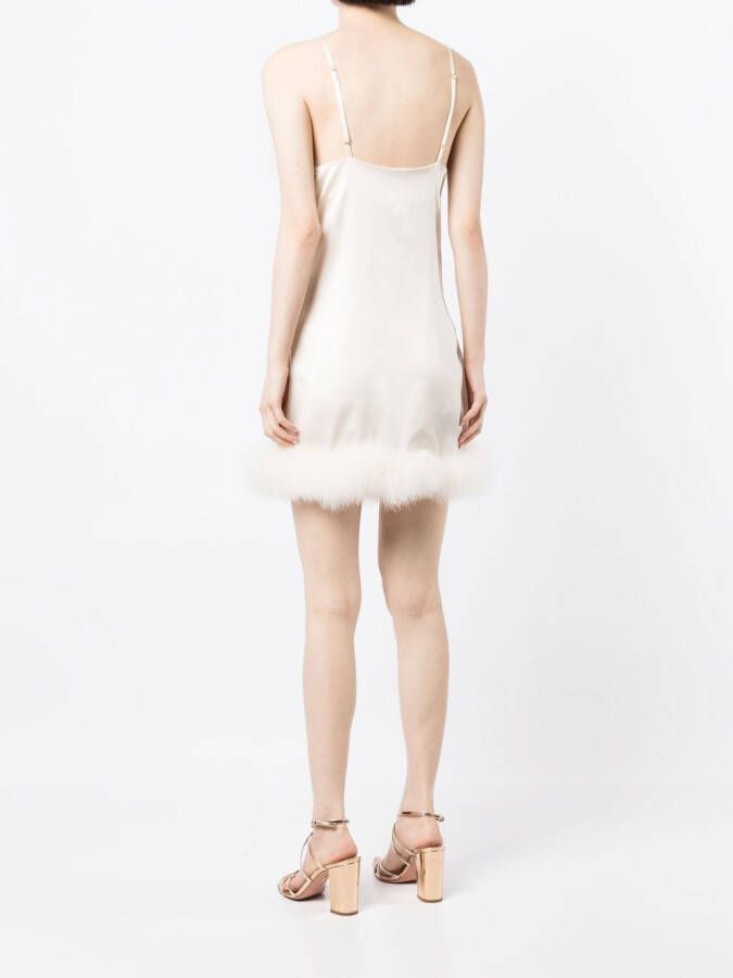 Gilda & Pearl Mini-jurk met veren afwerking Beige