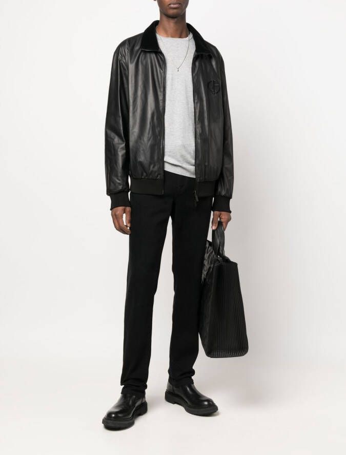 Giorgio Armani Leren jack Zwart