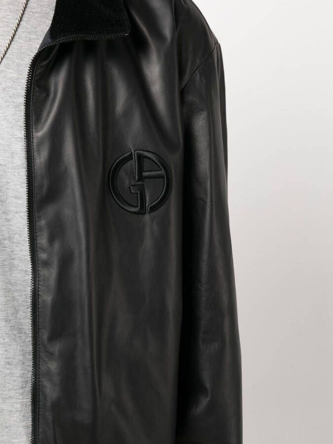 Giorgio Armani Leren jack Zwart