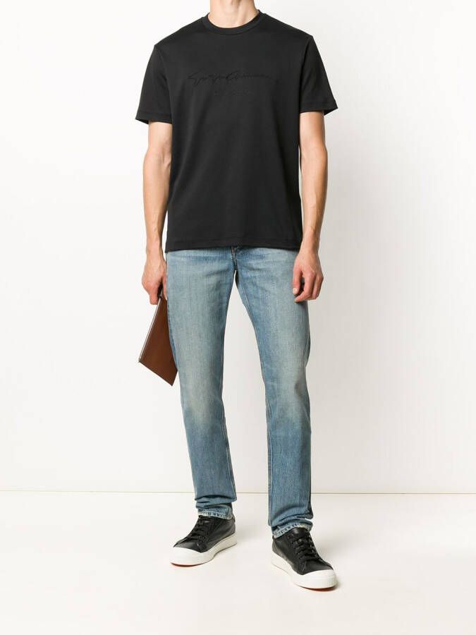 Giorgio Armani T-shirt met geborduurd logo Zwart