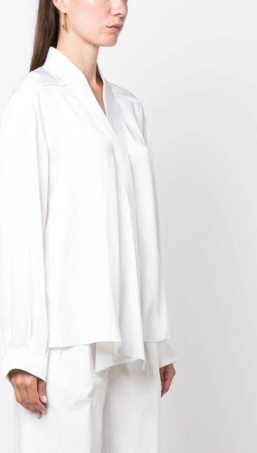 Giorgio Armani V-neck long-sleeves silk shirt Wit