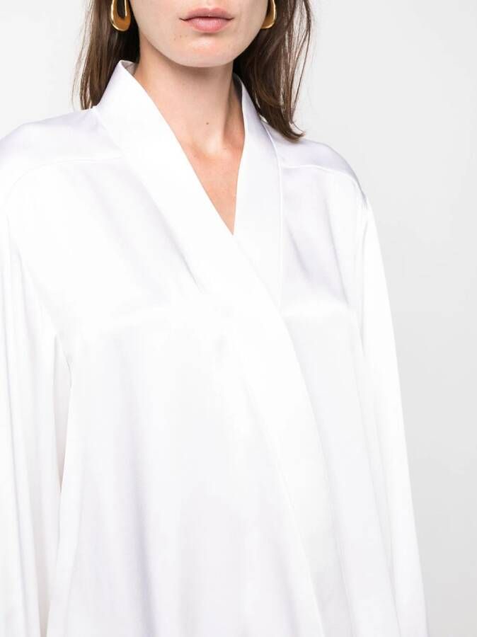 Giorgio Armani V-neck long-sleeves silk shirt Wit