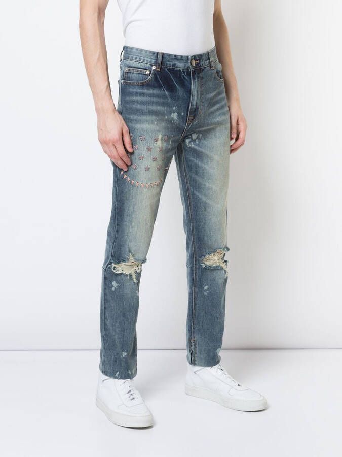 God's Masterful Children gescheurde slim-fit jeans met borduursels Blauw