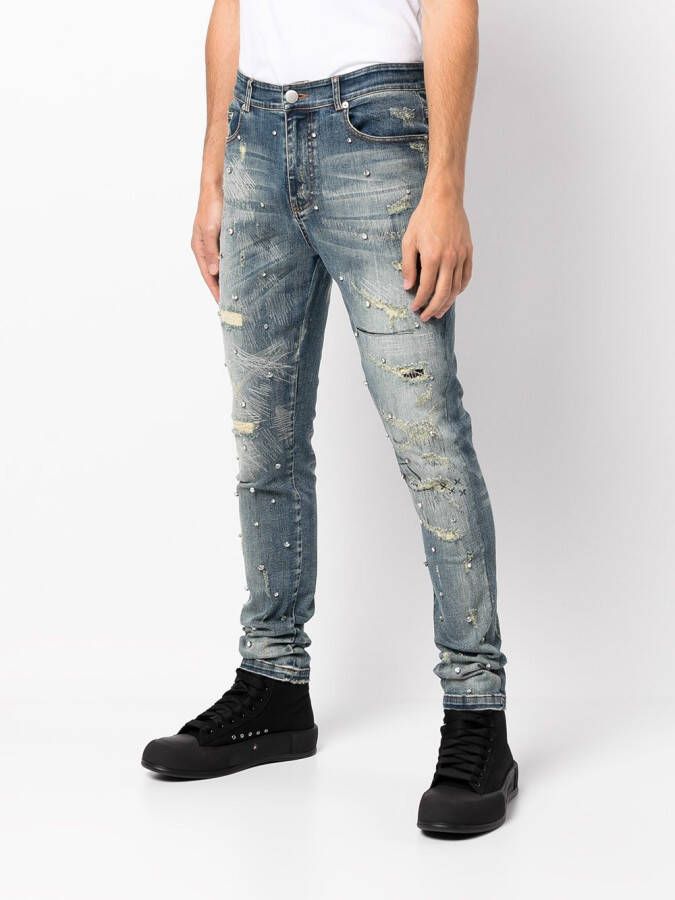 God's Masterful Children Jeans verfraaid met kristallen Blauw