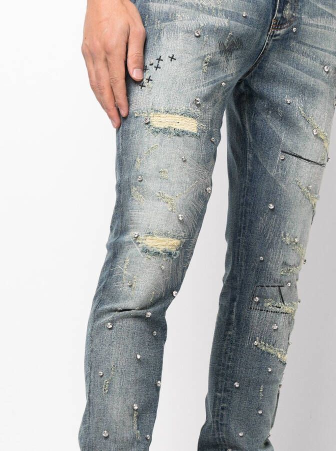 God's Masterful Children Jeans verfraaid met kristallen Blauw