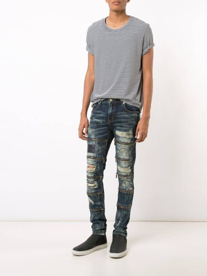 God's Masterful Children zipped ripped skinny jeans Blauw