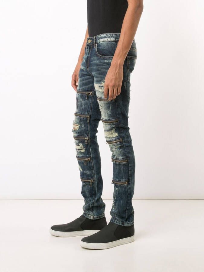 God's Masterful Children zipped ripped skinny jeans Blauw