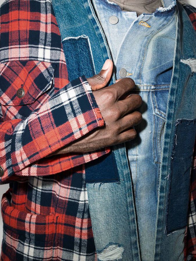 Greg Lauren Geruit vest Blauw