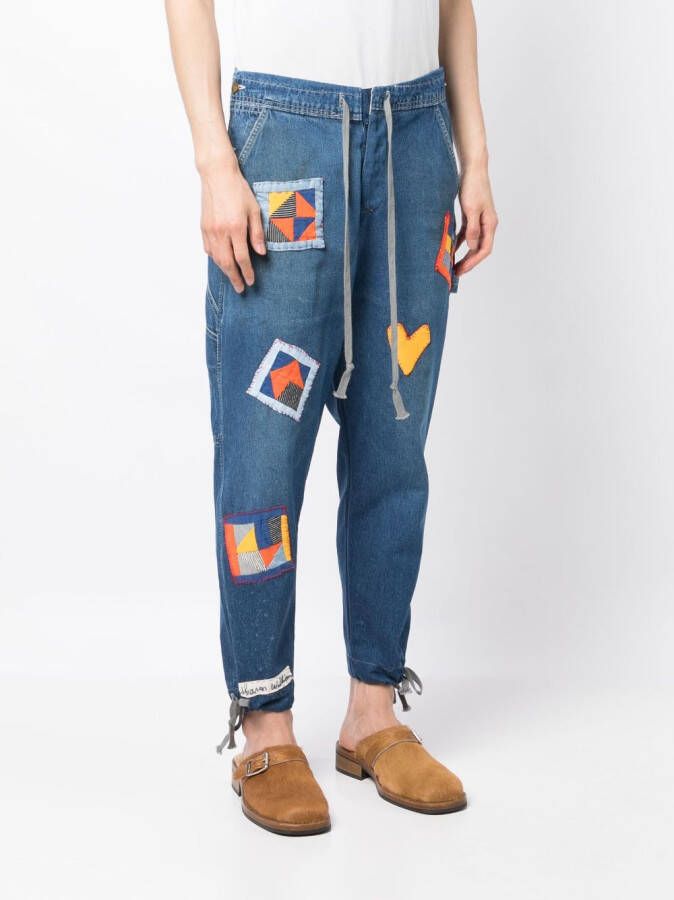 Greg Lauren Shorts met patch-detail Blauw