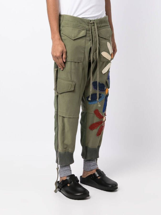 Greg Lauren Trainingsbroek met bloemenpatch Groen