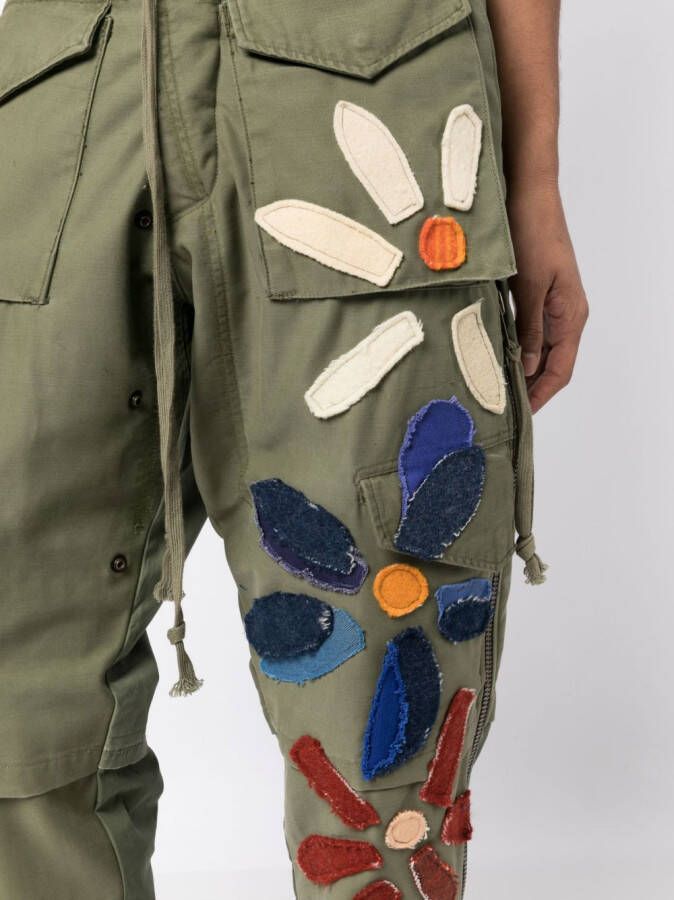 Greg Lauren Trainingsbroek met bloemenpatch Groen