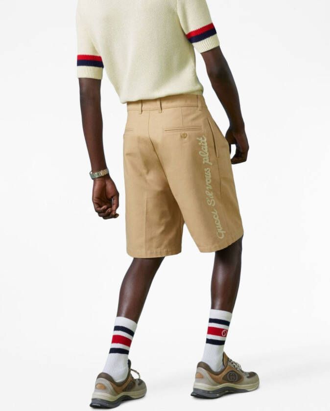 Gucci Bermuda shorts met geborduurd logo Beige