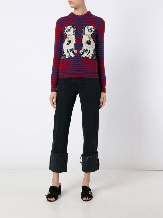 Gucci dog patch stripe top Rood