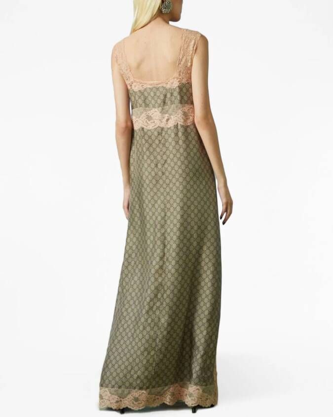 Gucci Zijden jurk met GG Supreme print Beige