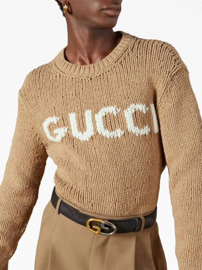 Gucci Wollen trui met intarsia logo Bruin