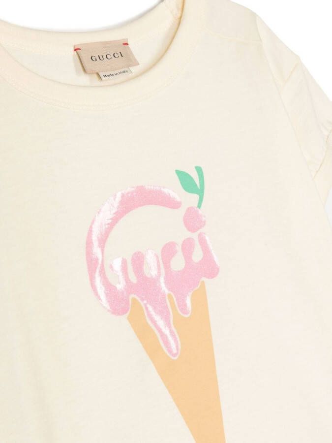 Gucci Kids T-shirt met icecream logoprint Beige