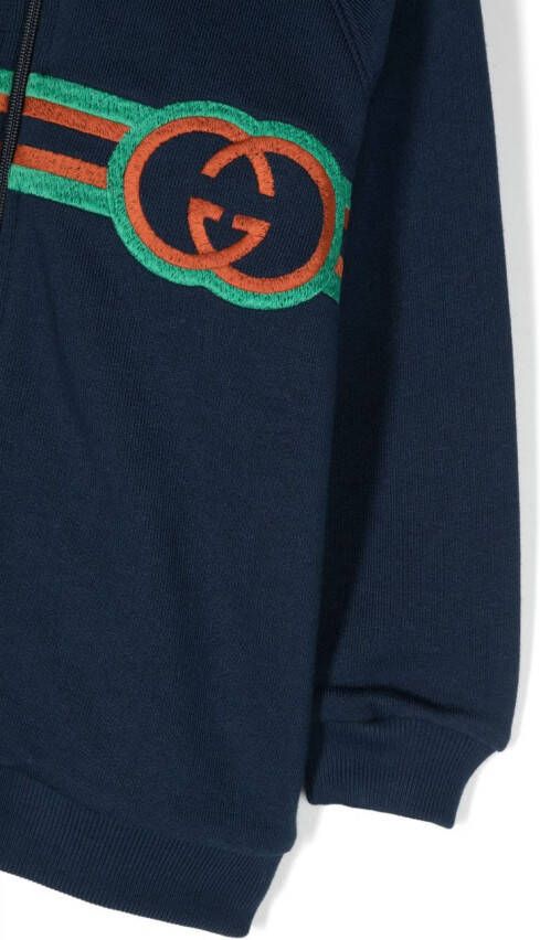 Gucci Kids Hoodie met geborduurd logo Blauw