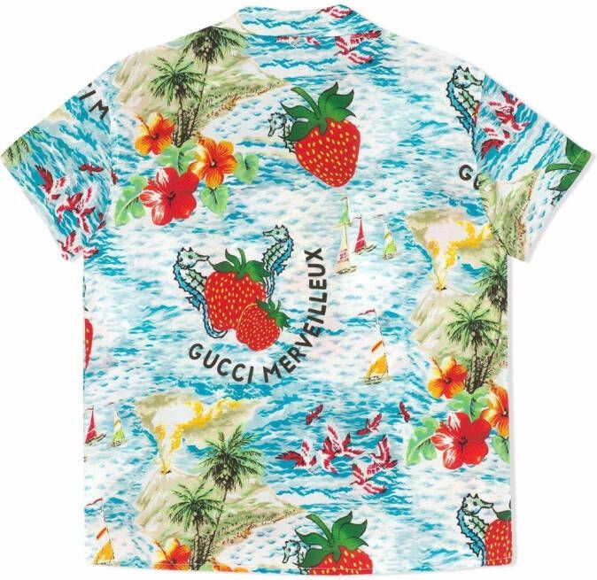 Gucci Kids Shirt met aardbeiprint Blauw