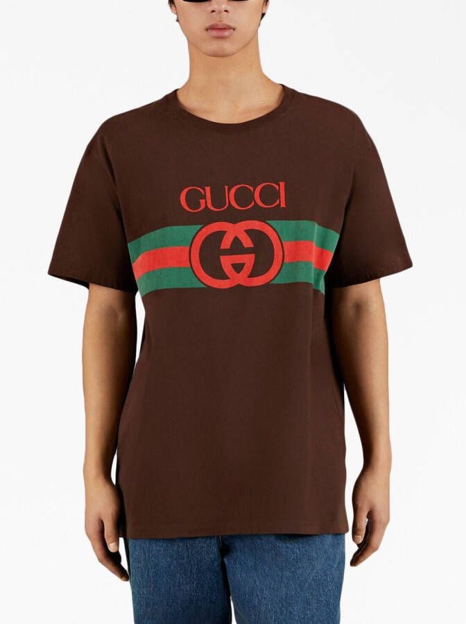 Gucci T-shirt met logoprint Bruin