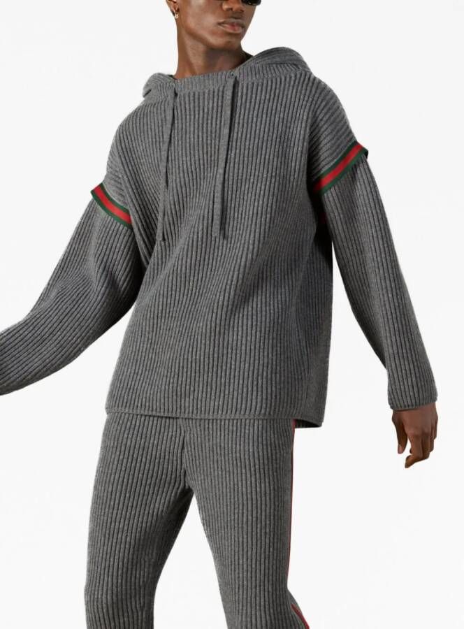 Gucci Geribbelde hoodie met web-streep Grijs