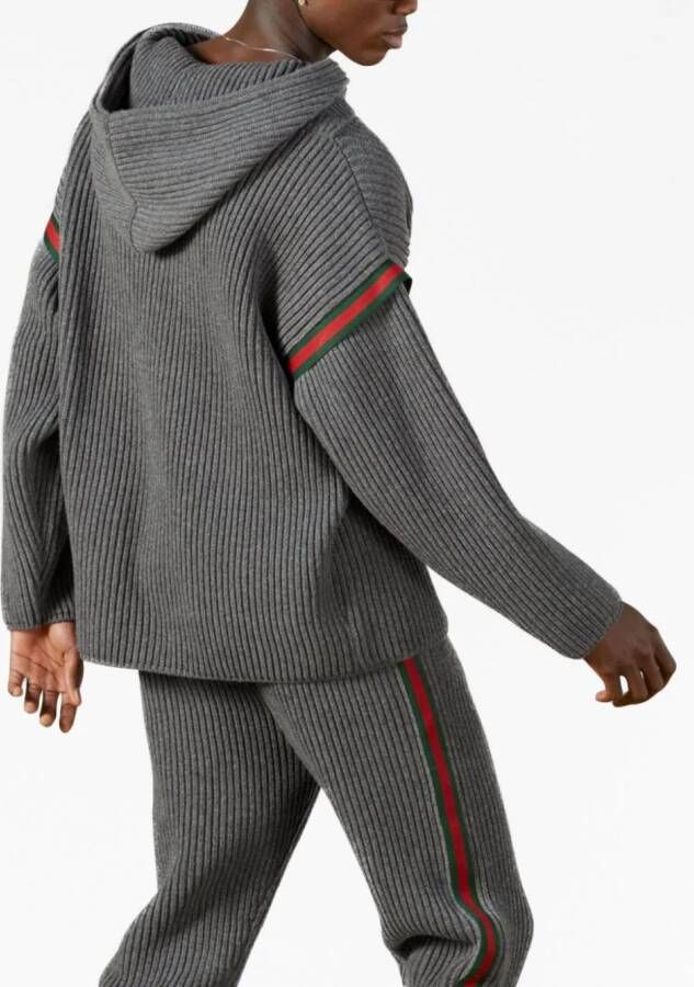 Gucci Geribbelde hoodie met web-streep Grijs