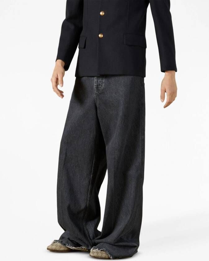 Gucci Katoenen mid waist jeans met wijde pijpen Zwart