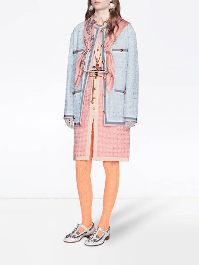 Gucci Short tweed dress with chain belt Roze