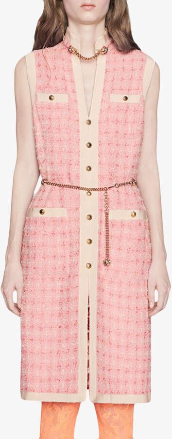 Gucci Short tweed dress with chain belt Roze