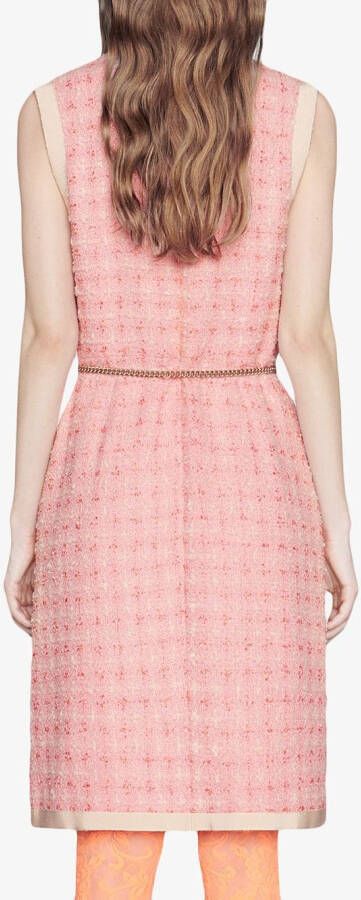 Gucci Short tweed dress with chain belt Roze