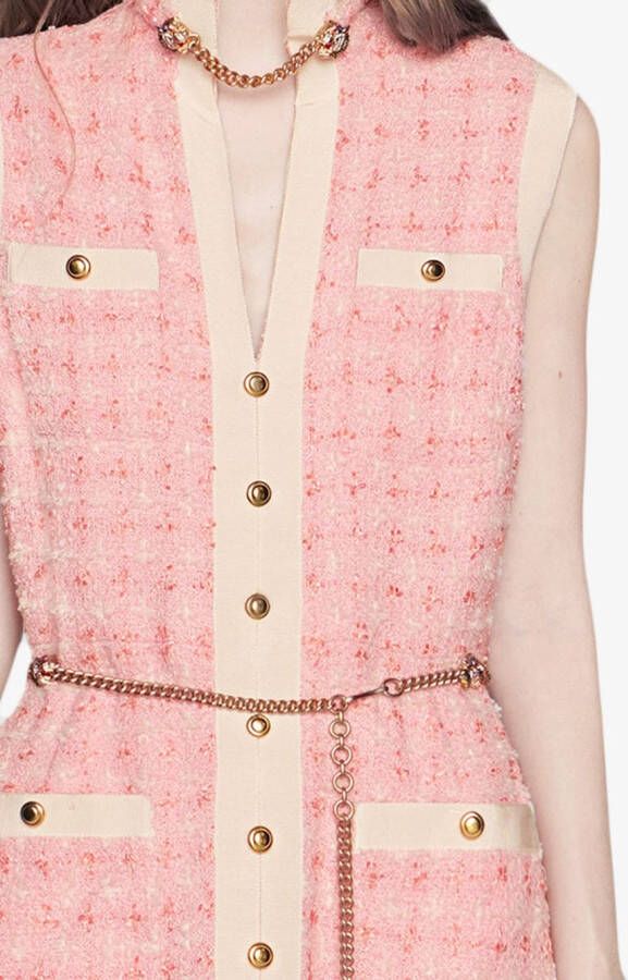 Gucci Short tweed dress with chain belt Roze