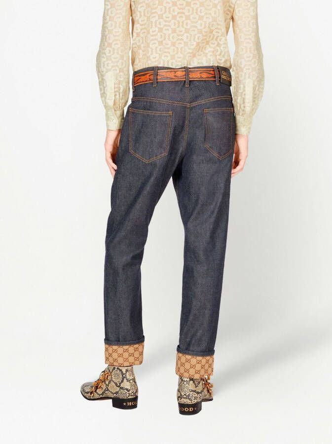Gucci Katoenen straight jeans met GG-details Blauw