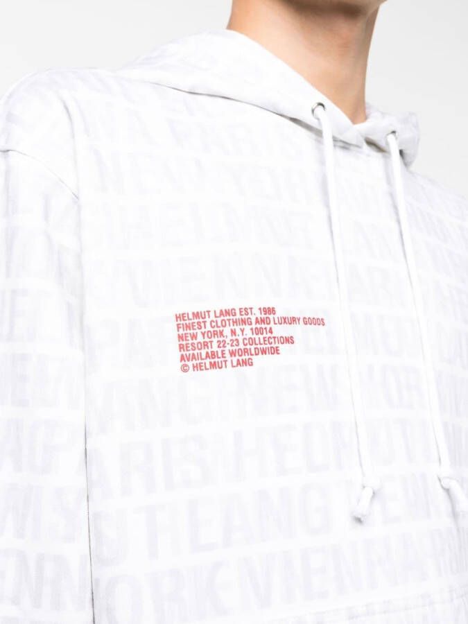 Helmut Lang White Logo Print Cotton Hoodie Wit