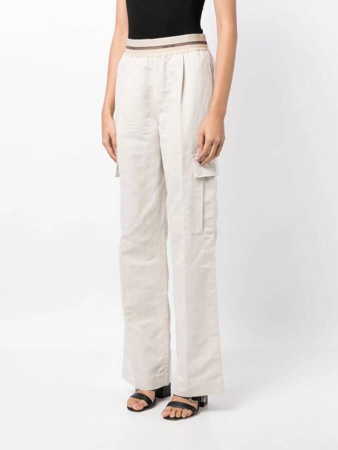 Helmut Lang logo-waistband pleated cargo trousers Beige