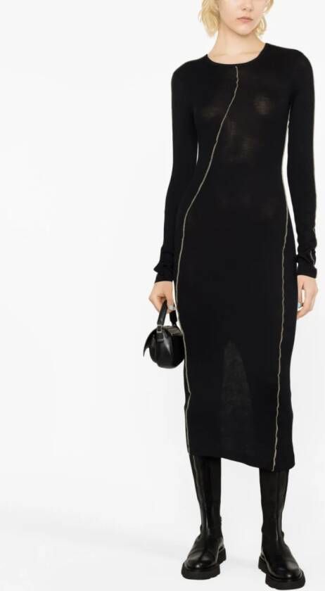 Helmut Lang Midi-jurk met lange mouwen Zwart