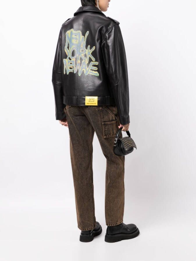 Honey Fucking Dijon Bikerjack met graffiti-print Zwart