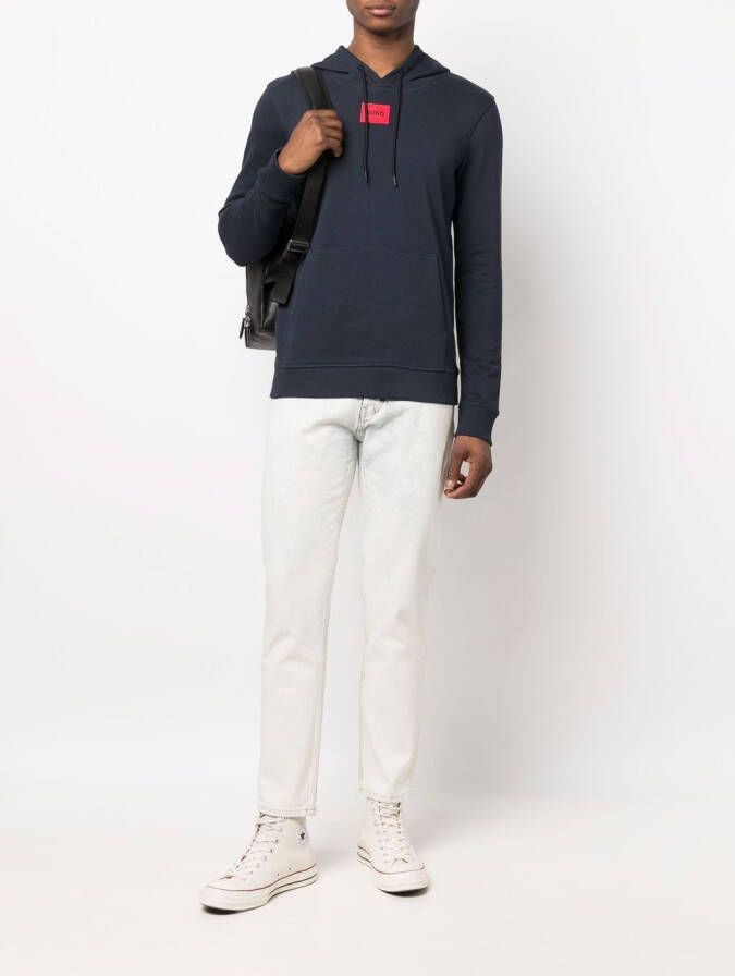 HUGO Hoodie met logopatch Blauw