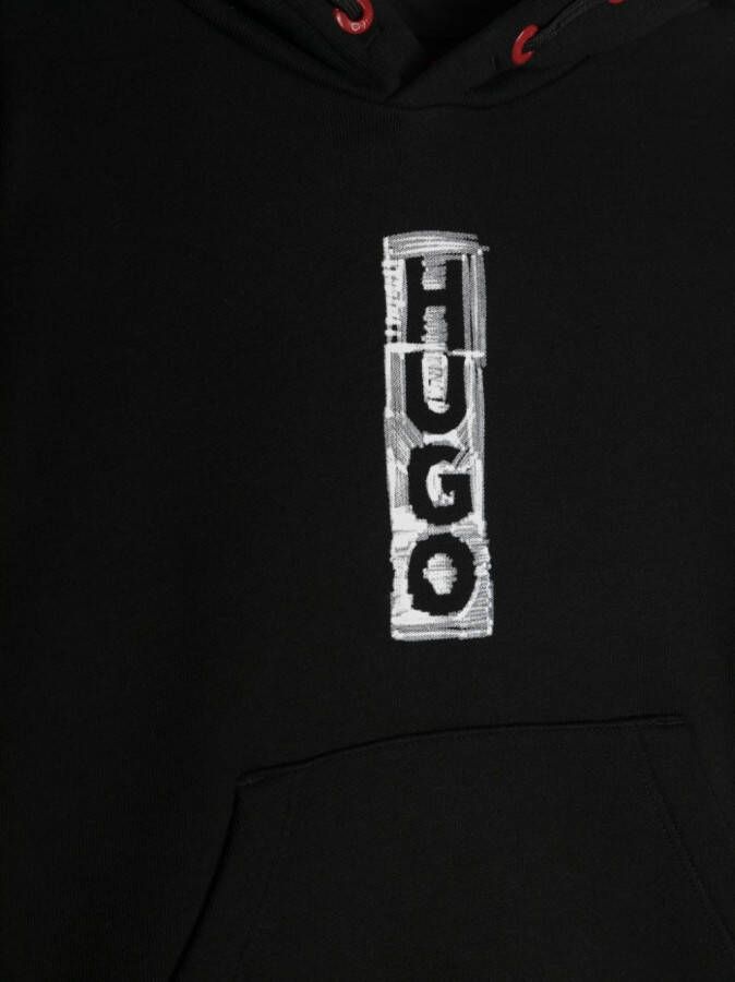 HUGO KIDS Hoodie met contrasterende logoprint Zwart