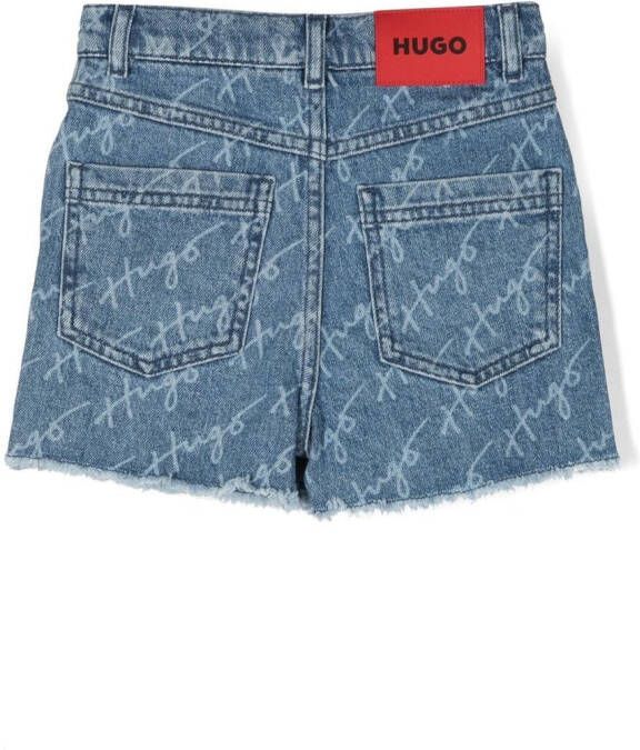 HUGO KIDS Spijkershorts met logoprint Blauw