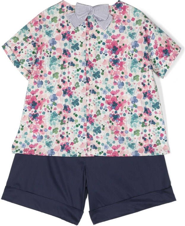 Il Gufo T-shirt en shorts met bloemenprint Blauw