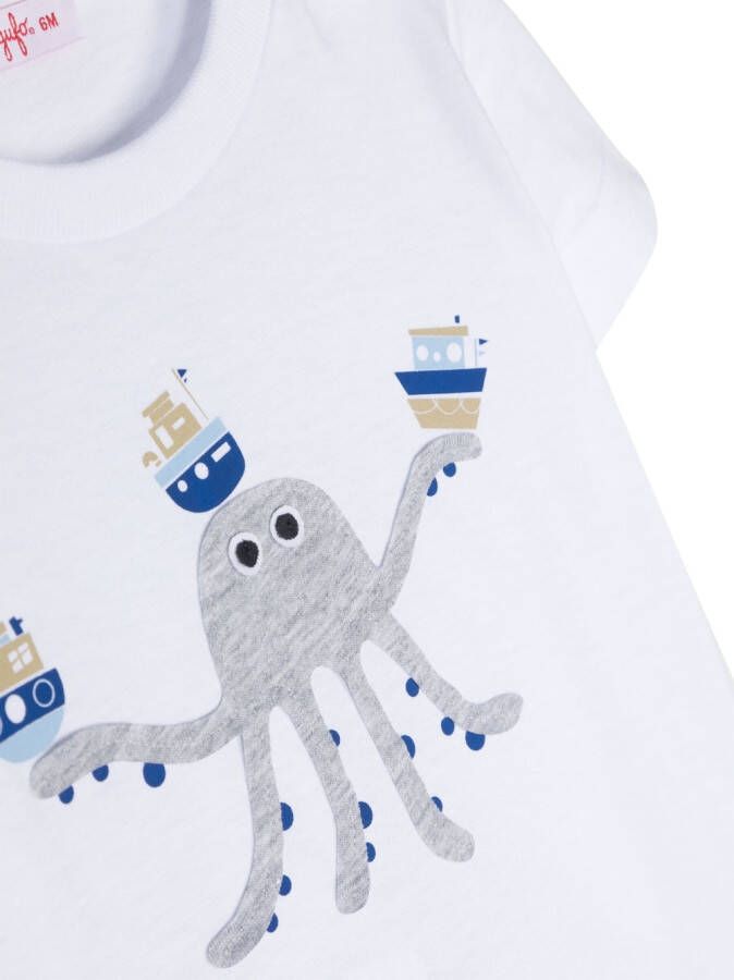 Il Gufo T-shirt met octopuspatch Wit