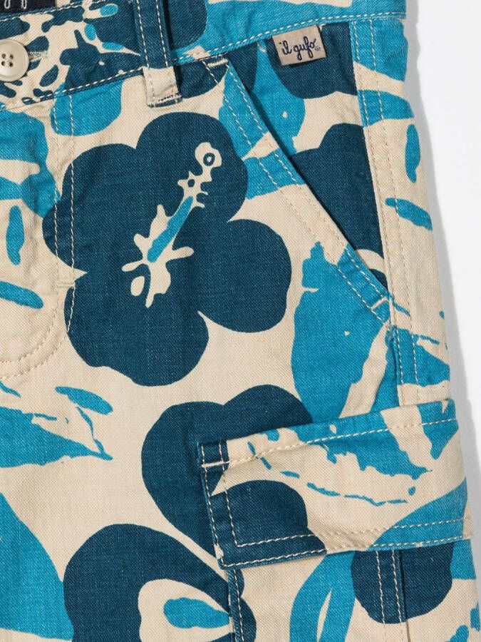 Il Gufo Shorts met bloemenprint Blauw