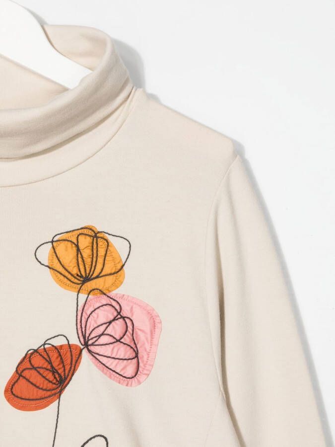 Il Gufo Sweaterjurk met bloemenapplicatie Beige