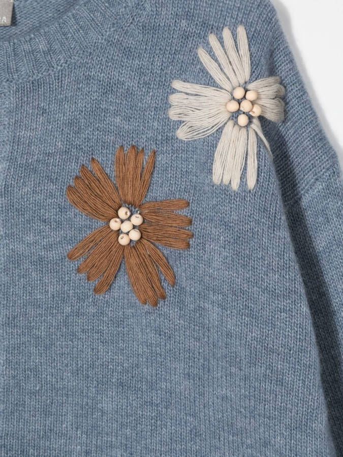 Il Gufo Vest met geborduurde bloemen Blauw