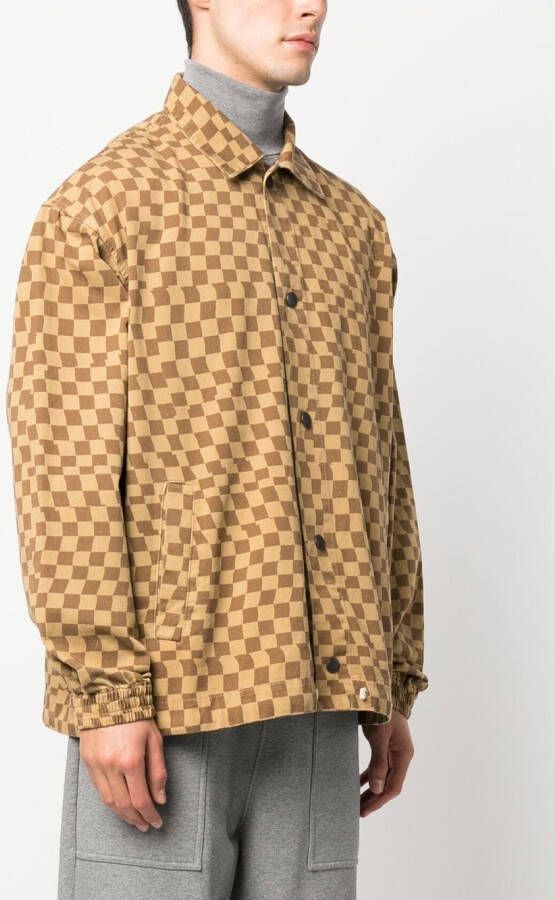 INCOTEX RED X FACETASM Shirtjack met grafische print Bruin
