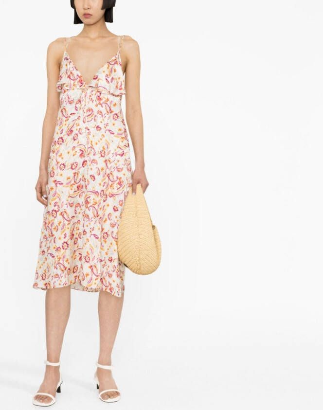 ISABEL MARANT Paysa midi-jurk met bloemenprint Wit