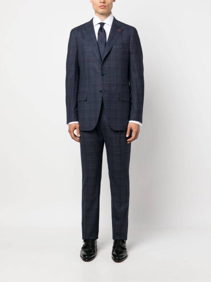 Isaia Geruite blazer Blauw